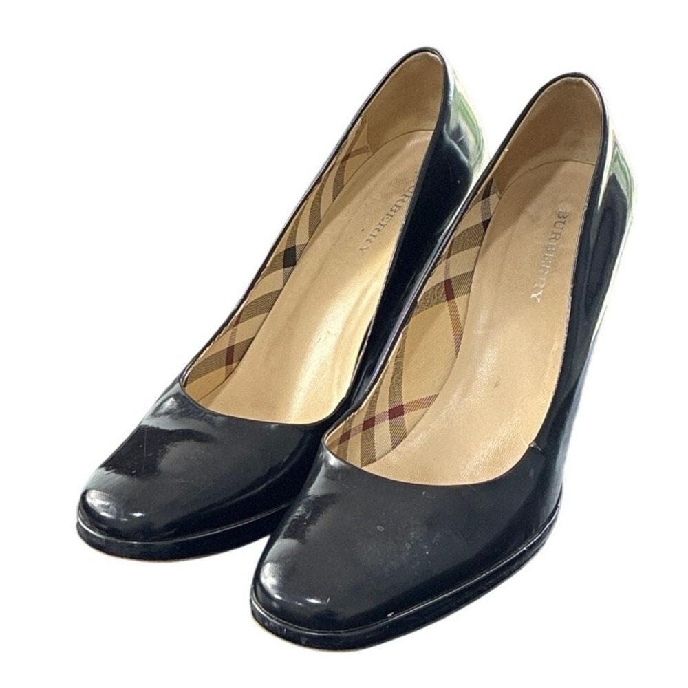 Burberry Black Patent Leather Pumps Heels Nova‎ Check EU 38.5 Designer Shoes